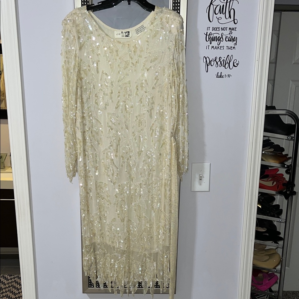 Elegant Cream Sequin Dress
